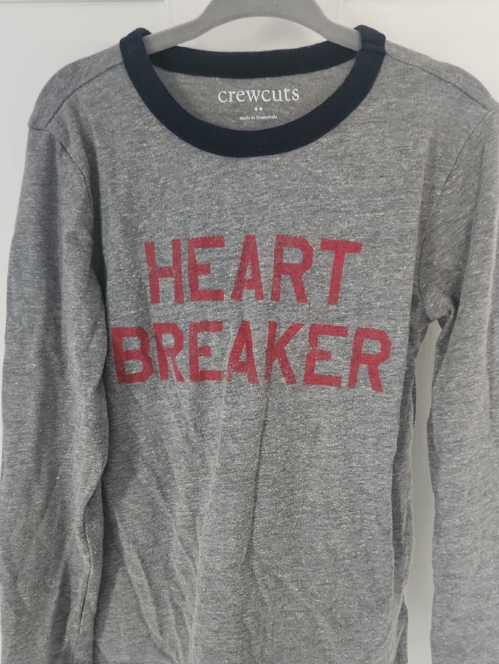 Crewcuts Gray Long Sleeve Tee with Red 'HEART BREAKER' Graphic and Navy Trim